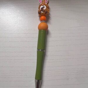 Cute Green and Orange Pen with Bunny Topper